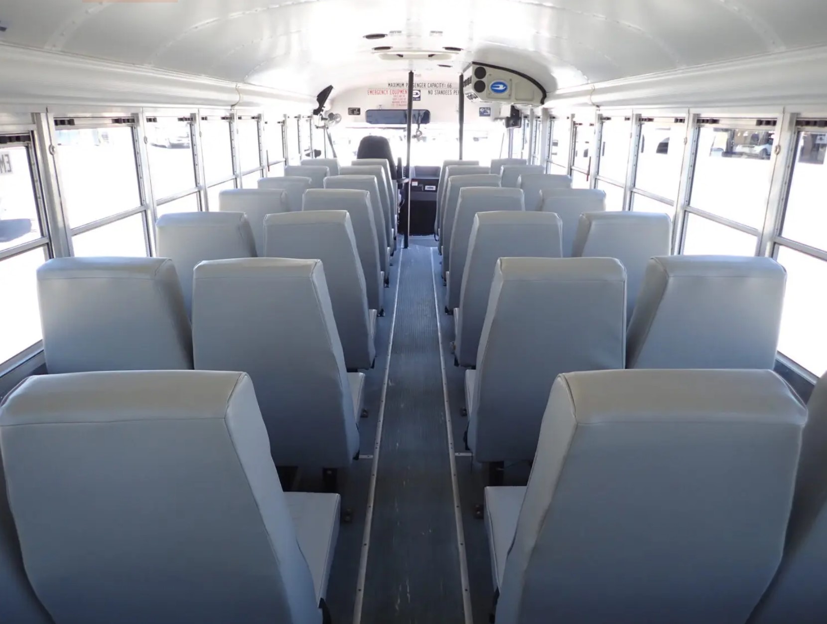 Interior forward view of bus